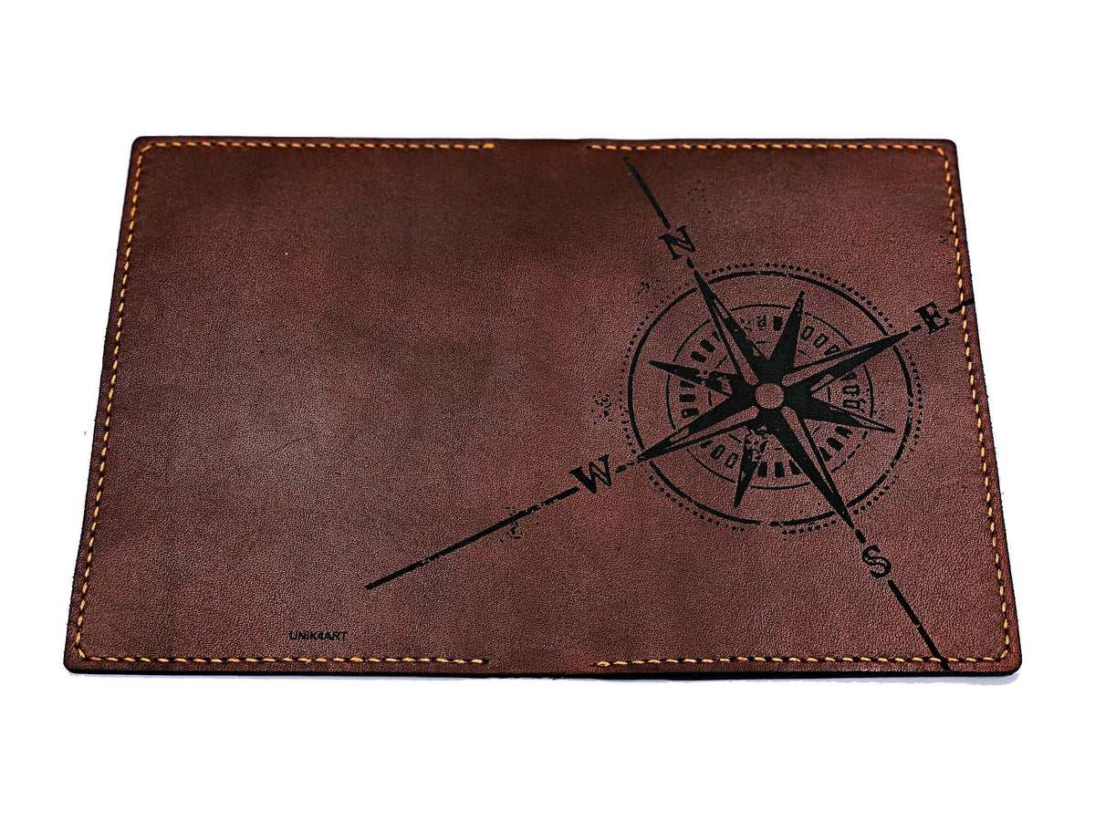 Personalized Compass Leather Passport Wallet: Handmade Travel Cover