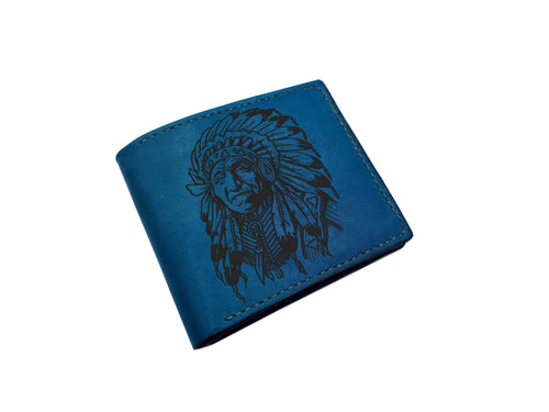 American Indian Chief Leather Wallet: Personalized Native Art Gift