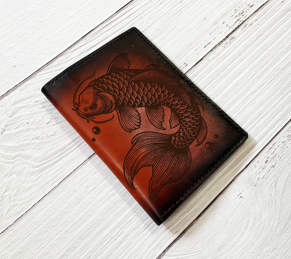 Koi Fish Leather Passport Wallet: Handmade Japanese Travel Wallet