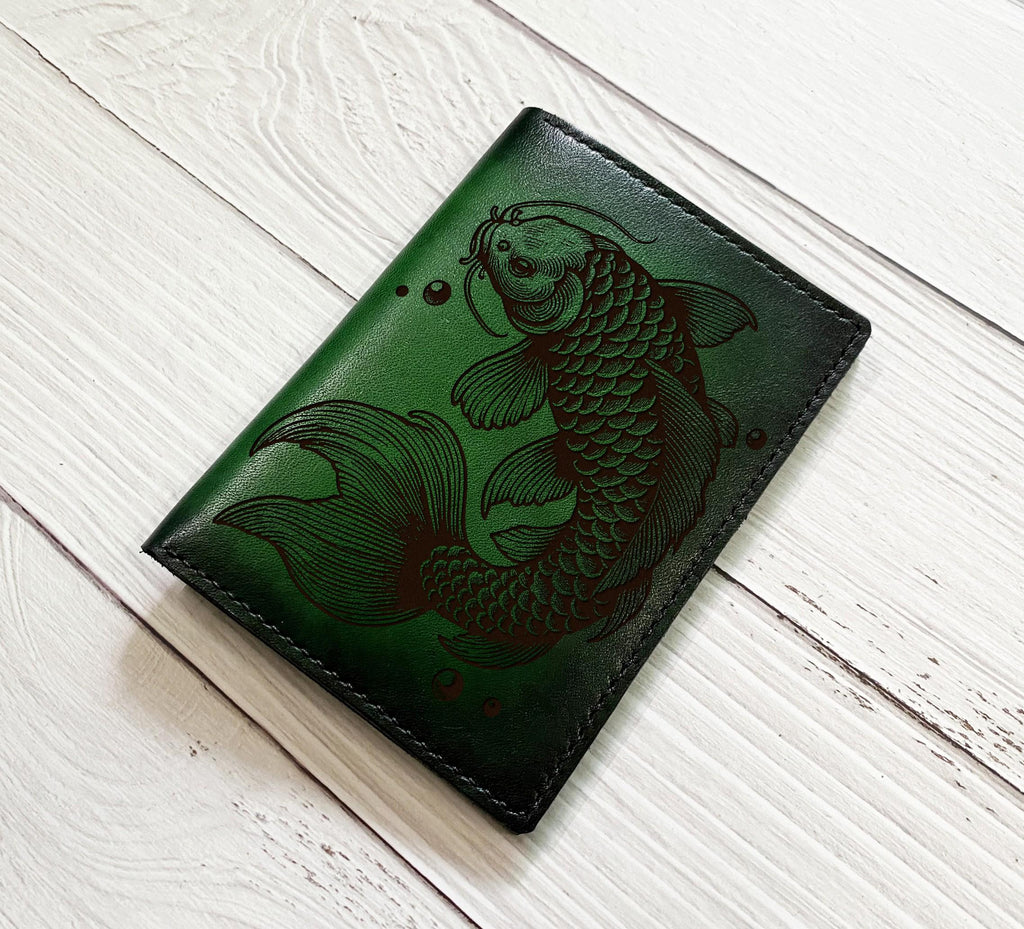 Koi Fish Leather Passport Wallet: Handmade Japanese Travel Wallet