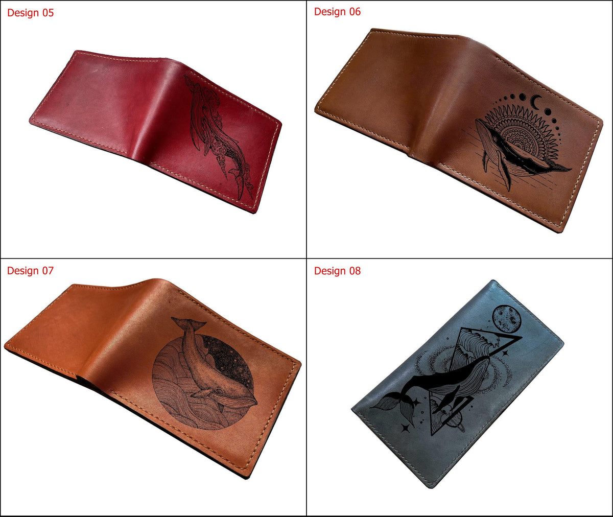 Personalized Leather Wallet, Polygon Whale Art, Handmade