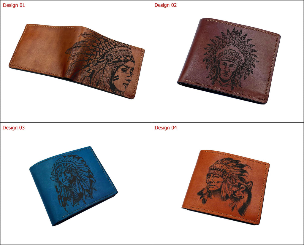 American Indian Chief Leather Wallet: Personalized Native Art Gift