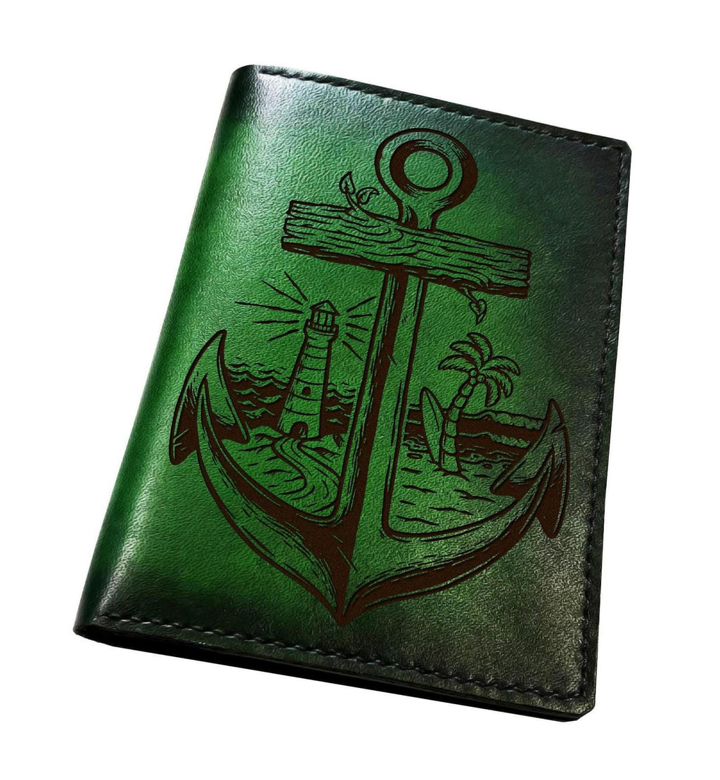 Custom Engraved Anchor Leather Passport Wallet, Travel Accessories