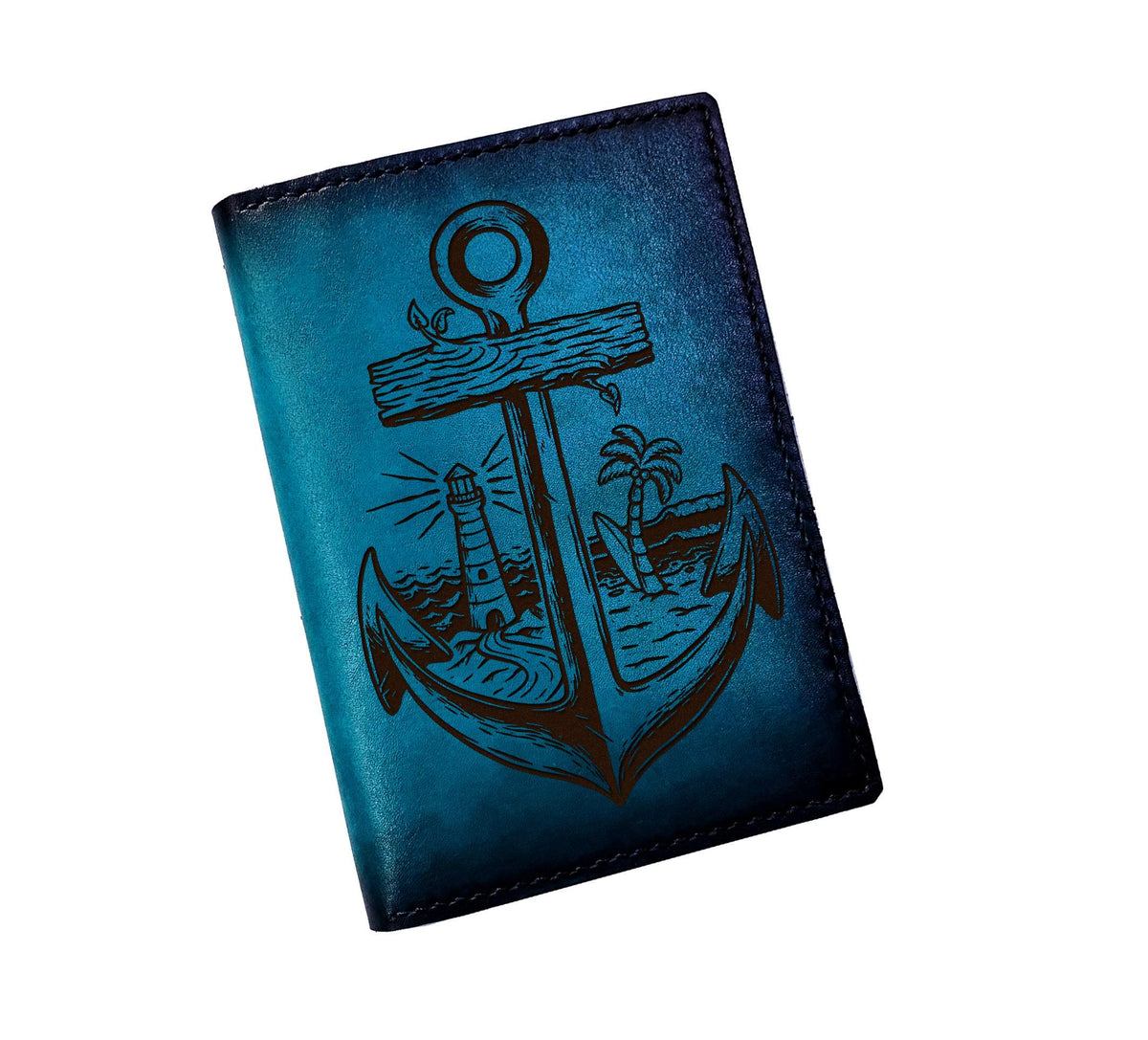 Custom Engraved Anchor Leather Passport Wallet, Travel Accessories