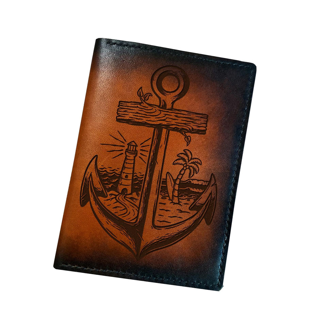 Custom Engraved Anchor Leather Passport Wallet, Travel Accessories