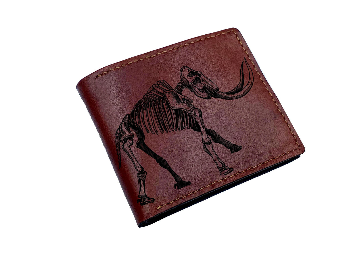 Customizable Leather Bi-Fold Wallet, Crocodile Skull Skeleton Engraved