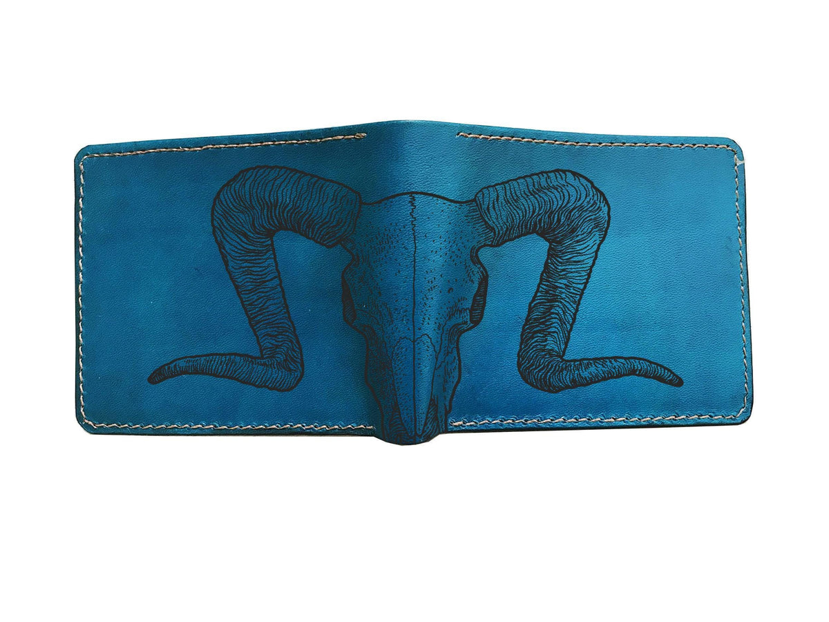 Customizable Leather Bi-Fold Wallet, Crocodile Skull Skeleton Engraved