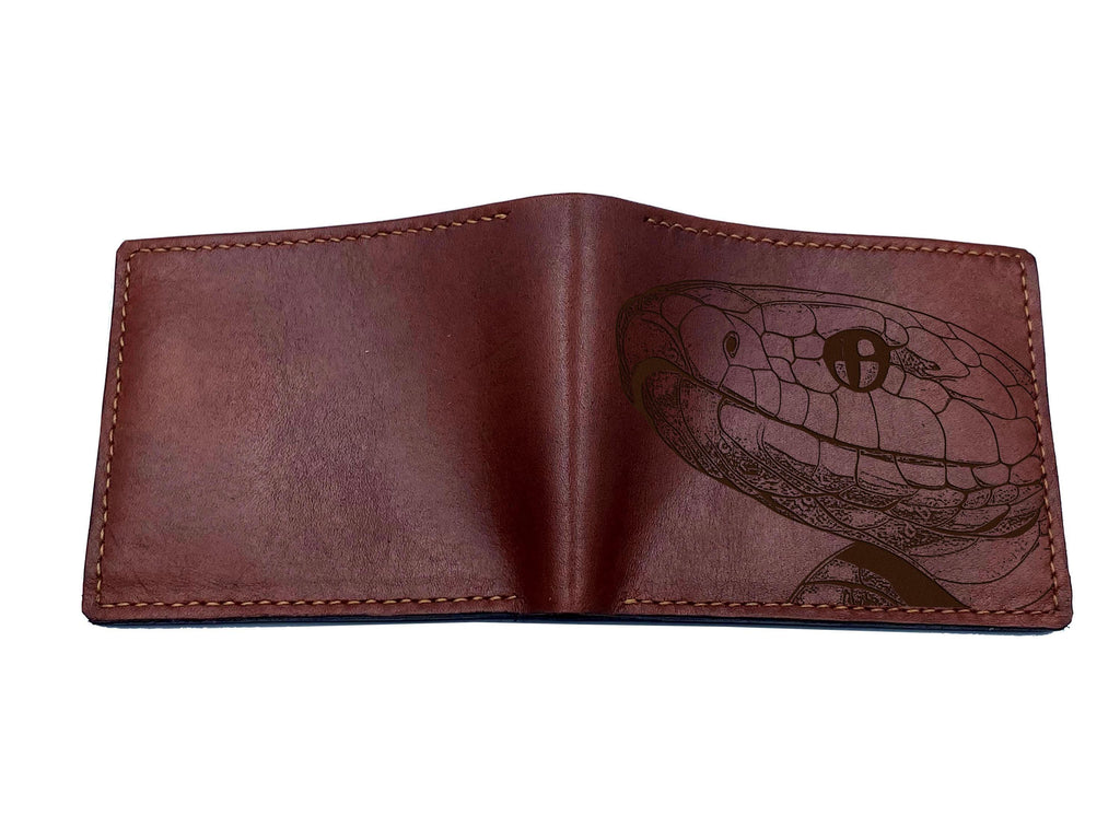 Snake Drawing Leather Bifold Wallet: Custom Engraved Reptile Gift