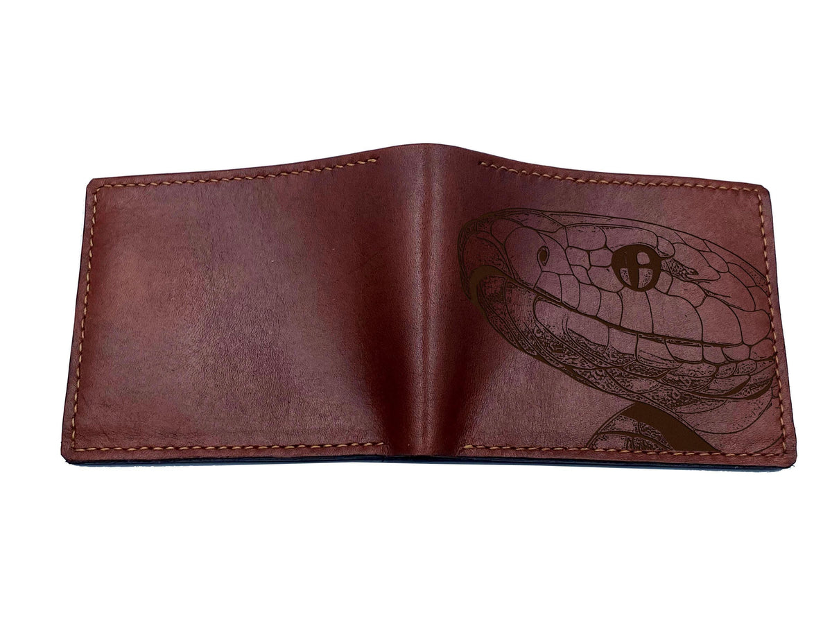 Snake Drawing Leather Bifold Wallet: Custom Engraved Reptile Gift