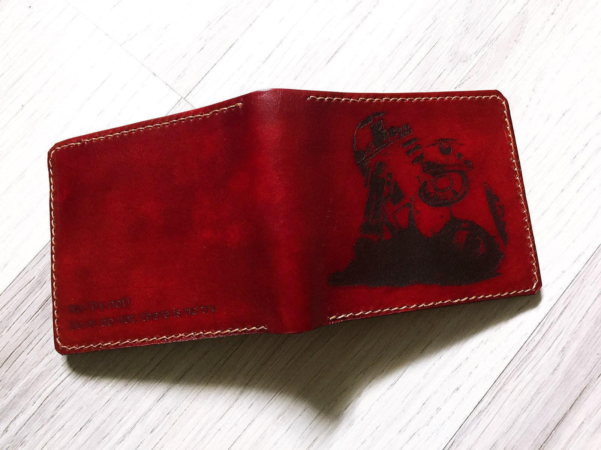Handmade Star Wars Leather Wallet, R2D2 BB-8, Personalized Gift