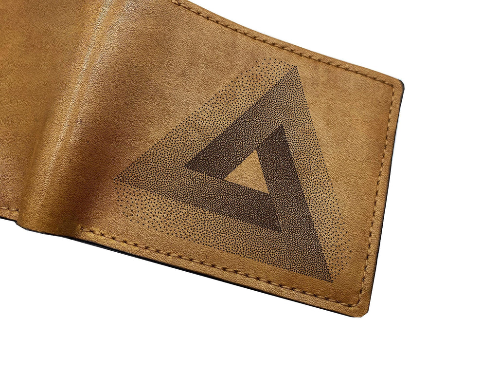 Penrose Triangle Leather Wallet: Impossible Art Engraved