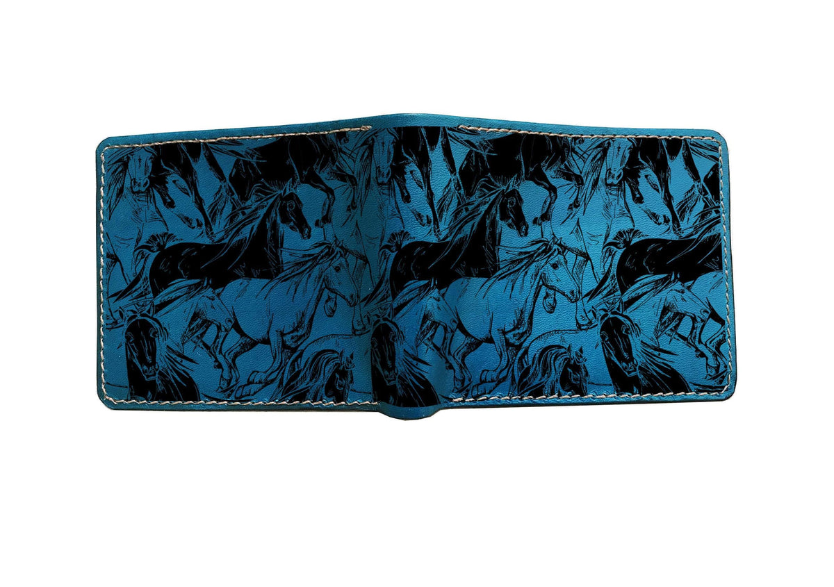 Animal Pattern Leather Wallet, Wild Buffalo Art, Handmade