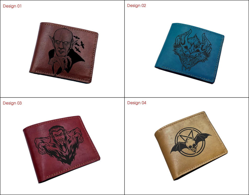 Dracula Vampire Portrait Leather Wallet, Handmade Horror Gift