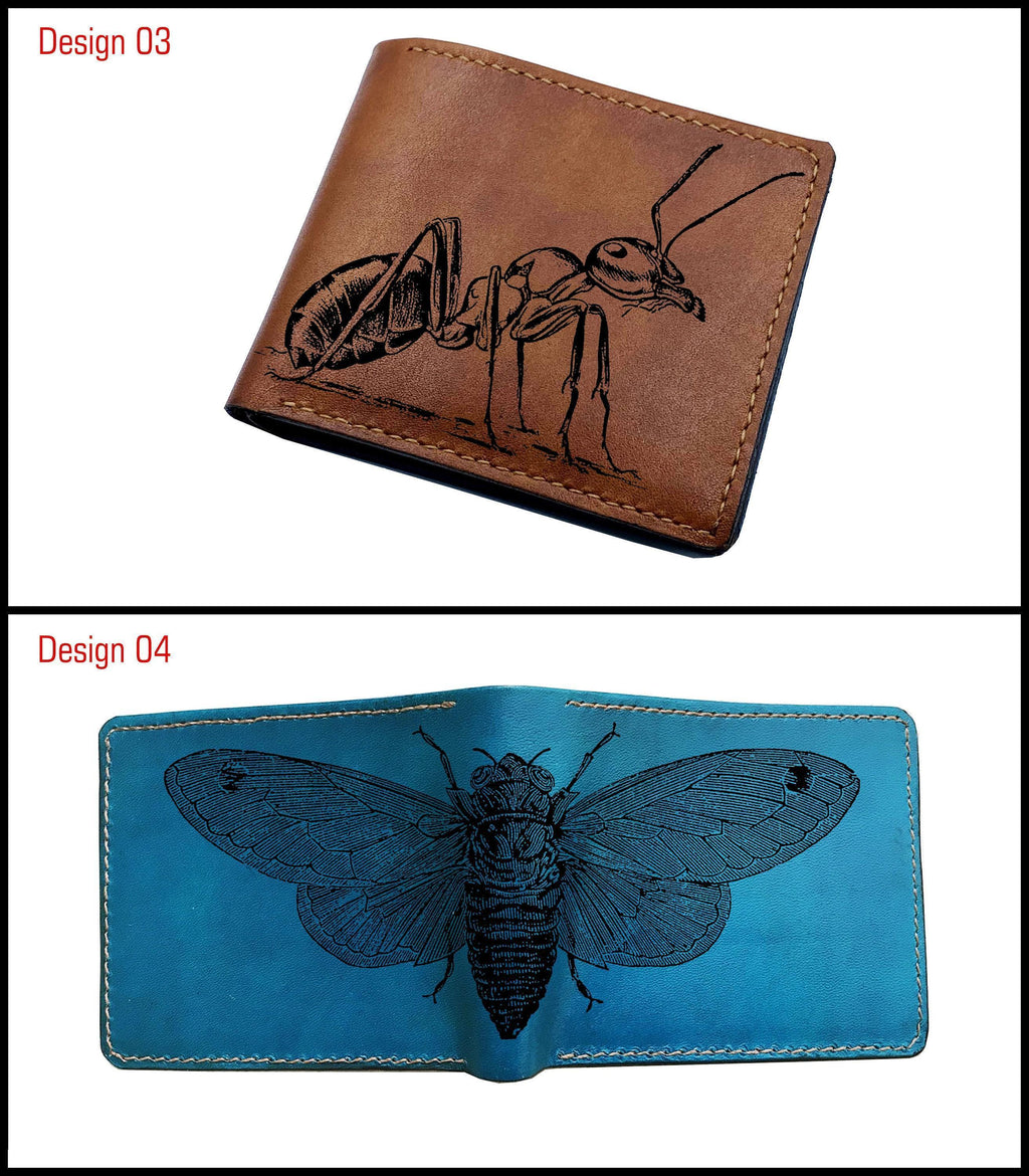 Butterfly Moth Drawing Leather Wallet: Insect pattern wallet, Customized Gift