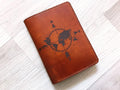 Personalized Leather Passport Holder: World Map Compass Travel Wallet