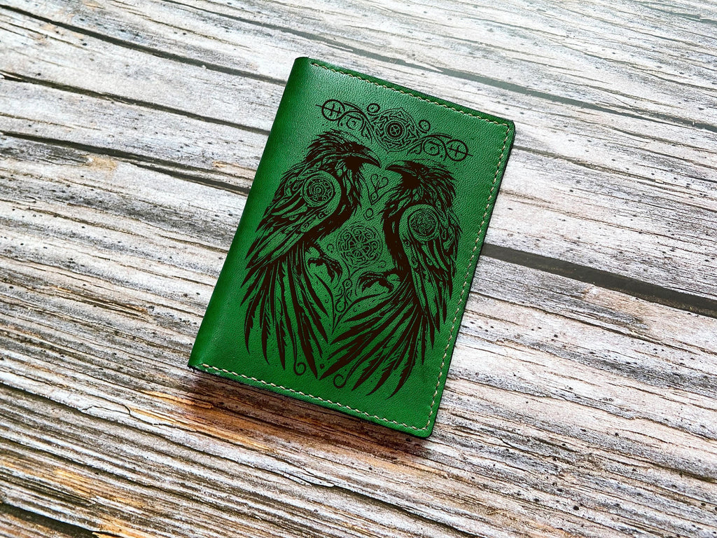 Handmade genuine leather wallet, raven celtic custom engrave wallet, Viking style present