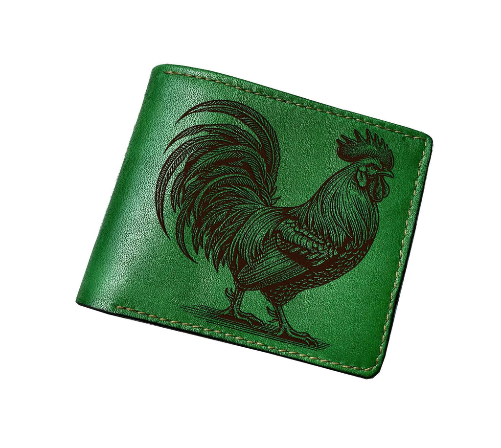 Handcrafted Leather Rooster Wallet: Engraved Farm Animal Gift