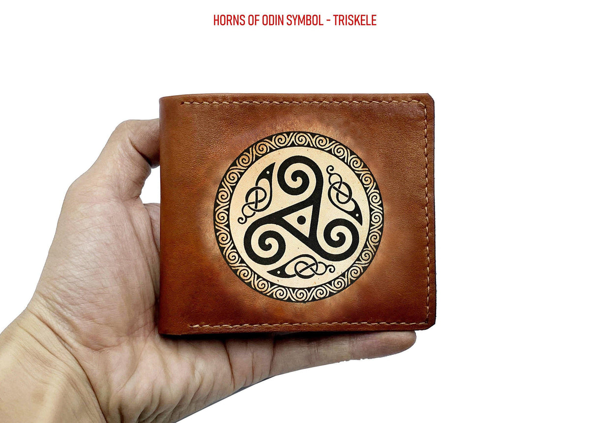 Custom Celtic Leather Wallet, Viking Runes, Norse Mythology, Men's Gift
