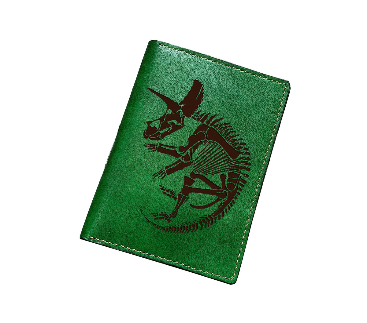 Triceratops genuine leather wallet, Dinosaur skeleton present for men, personalized gift custom engrave
