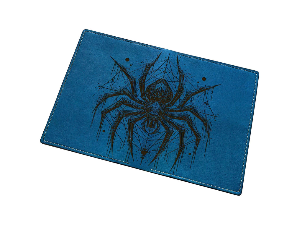 Geometric Spider Engraved Leather Passport Wallet - Personalized