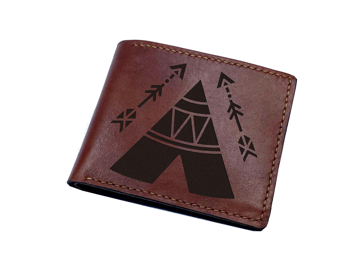 Feather Engraved Leather Wallet, Personalized Gift
