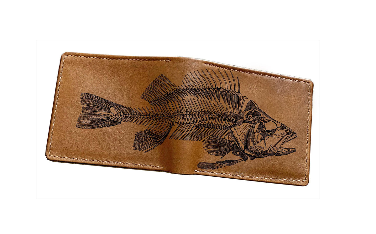 Custom Leather Bifold Wallet: Reindeer Skeleton Engraved