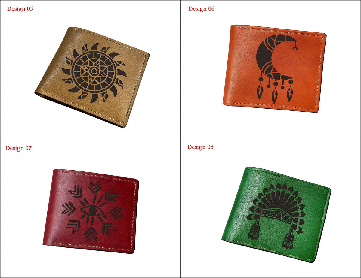 Feather Engraved Leather Wallet, Personalized Gift