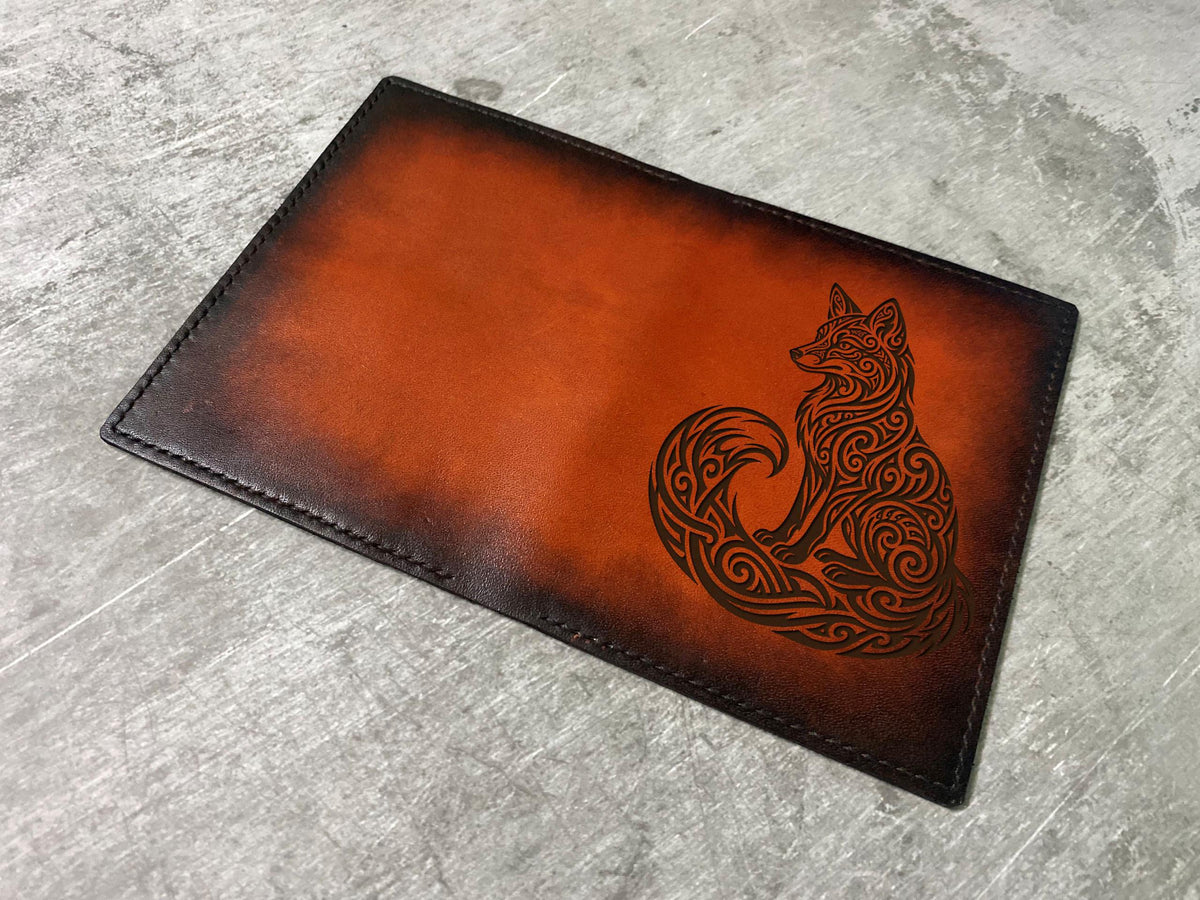 Fox floral full grain leather wallet, tattoo tribal style wallet, personalized gift for men