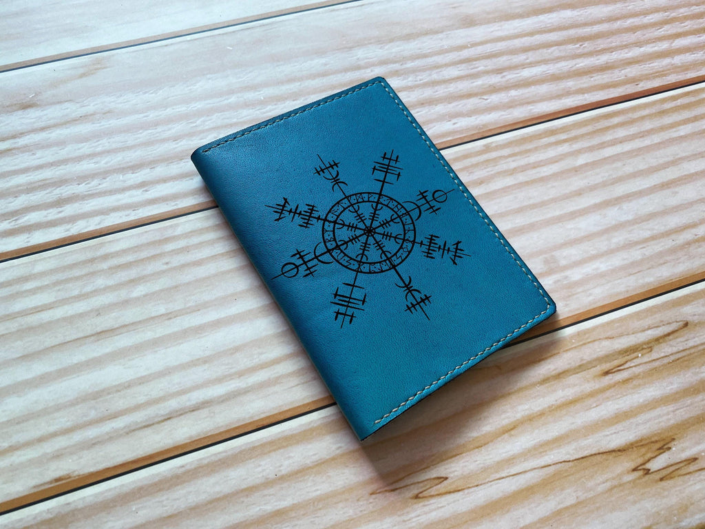 Viking Compass Leather Passport Wallet: Handmade Travel Gift
