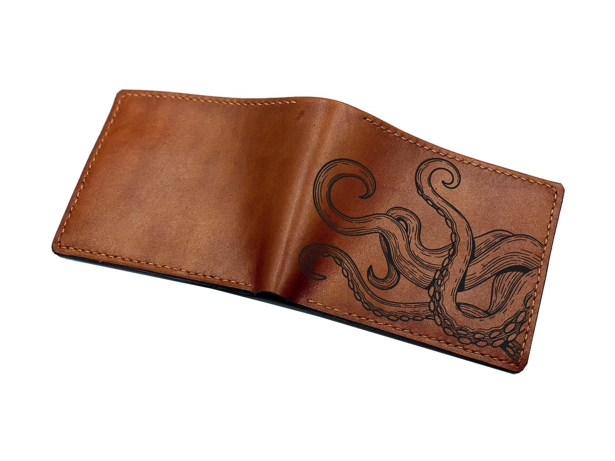 Handmade Leather Kraken Wallet, Personalized Gift