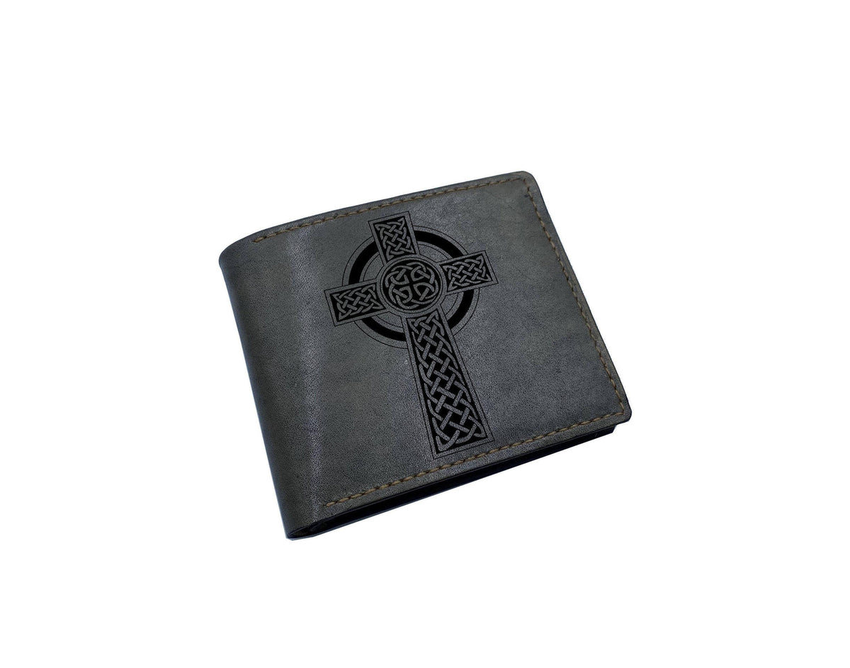 Celtic Knot Cross Leather Wallet, Personalized Anniversary Gift