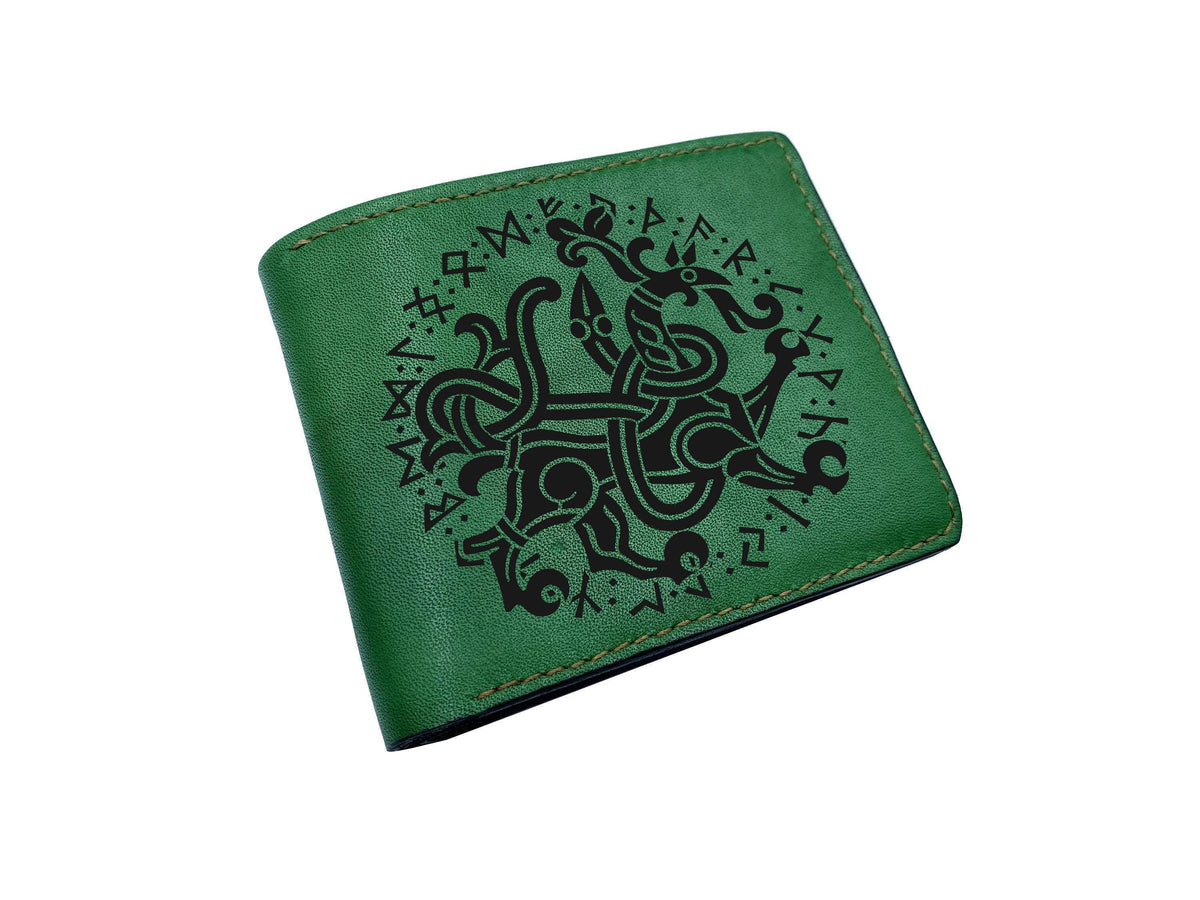 Handmade Leather Triquetra Celtic Knot Wallet: Norse Runes Art