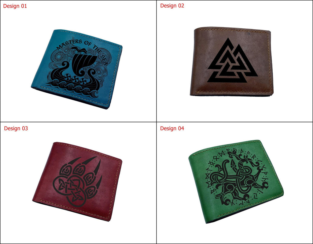 Handmade Leather Triquetra Celtic Knot Wallet: Norse Runes Art