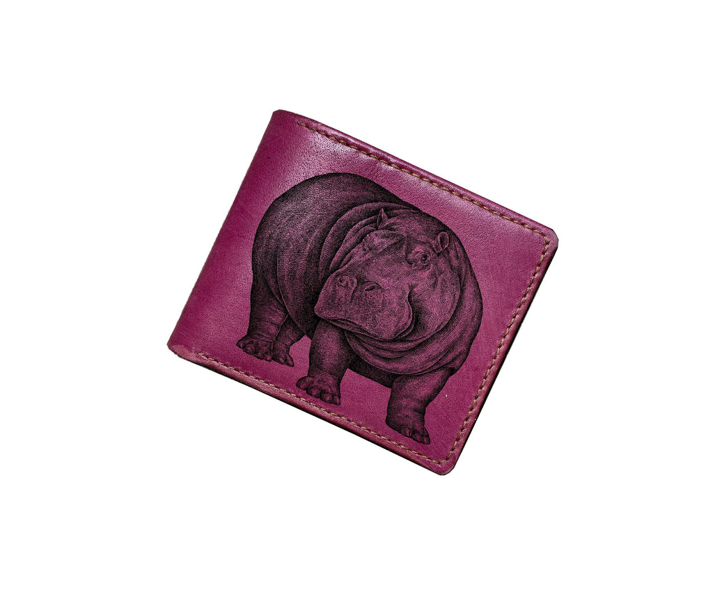 Handmade Leather Wallet: Africa Big Five Animal Sketch