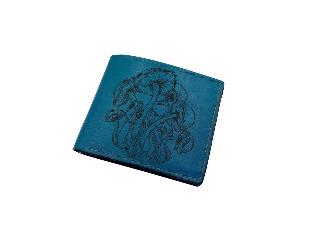 Mushroom Engraved Leather Wallet: Personalized Plant Pattern Gift