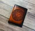 Custom Leather Passport Wallet: Sun & Moon Art, Handmade