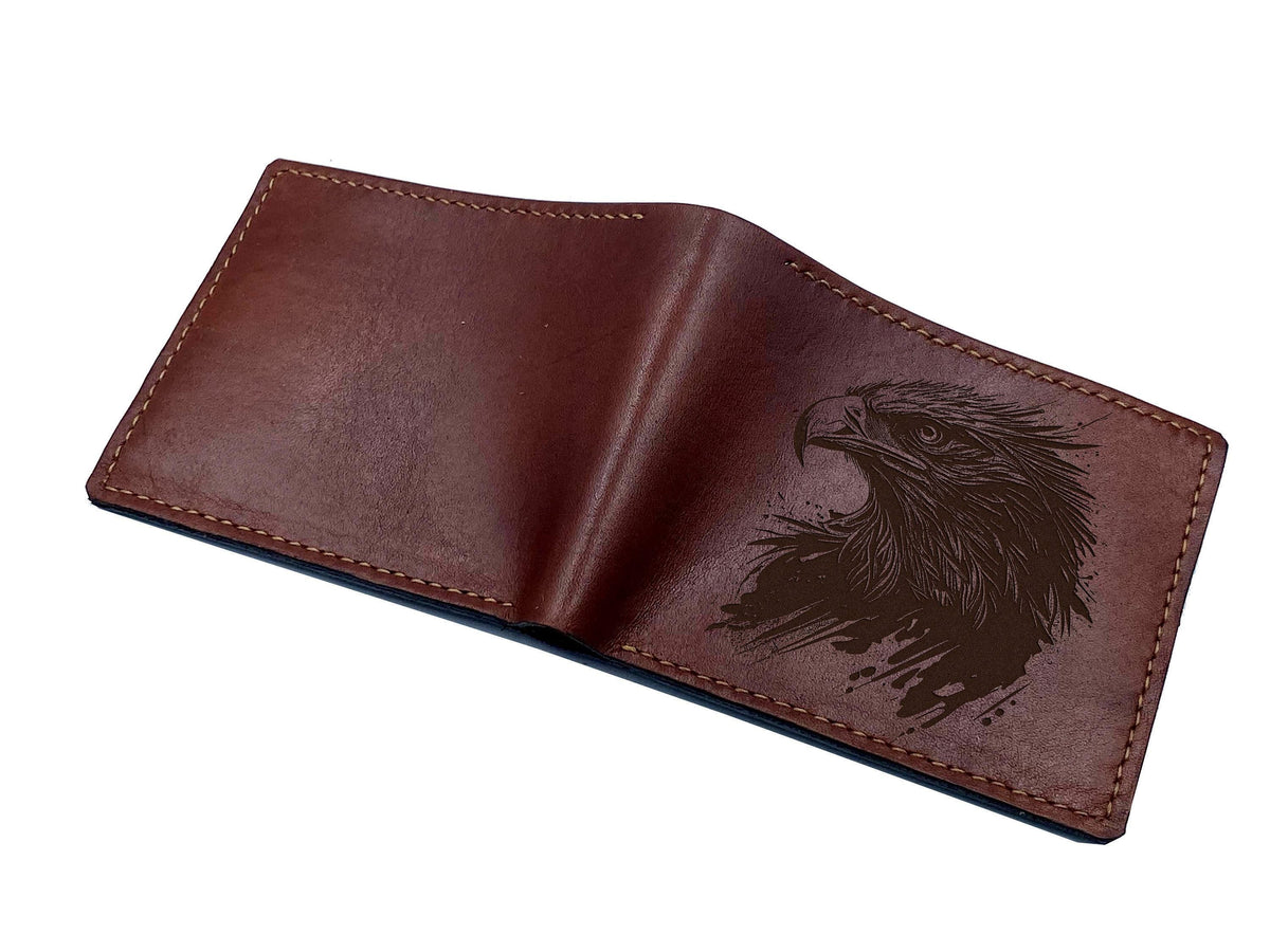 Eagle Drawing Leather Wallet: Handmade Animal Pattern Gift