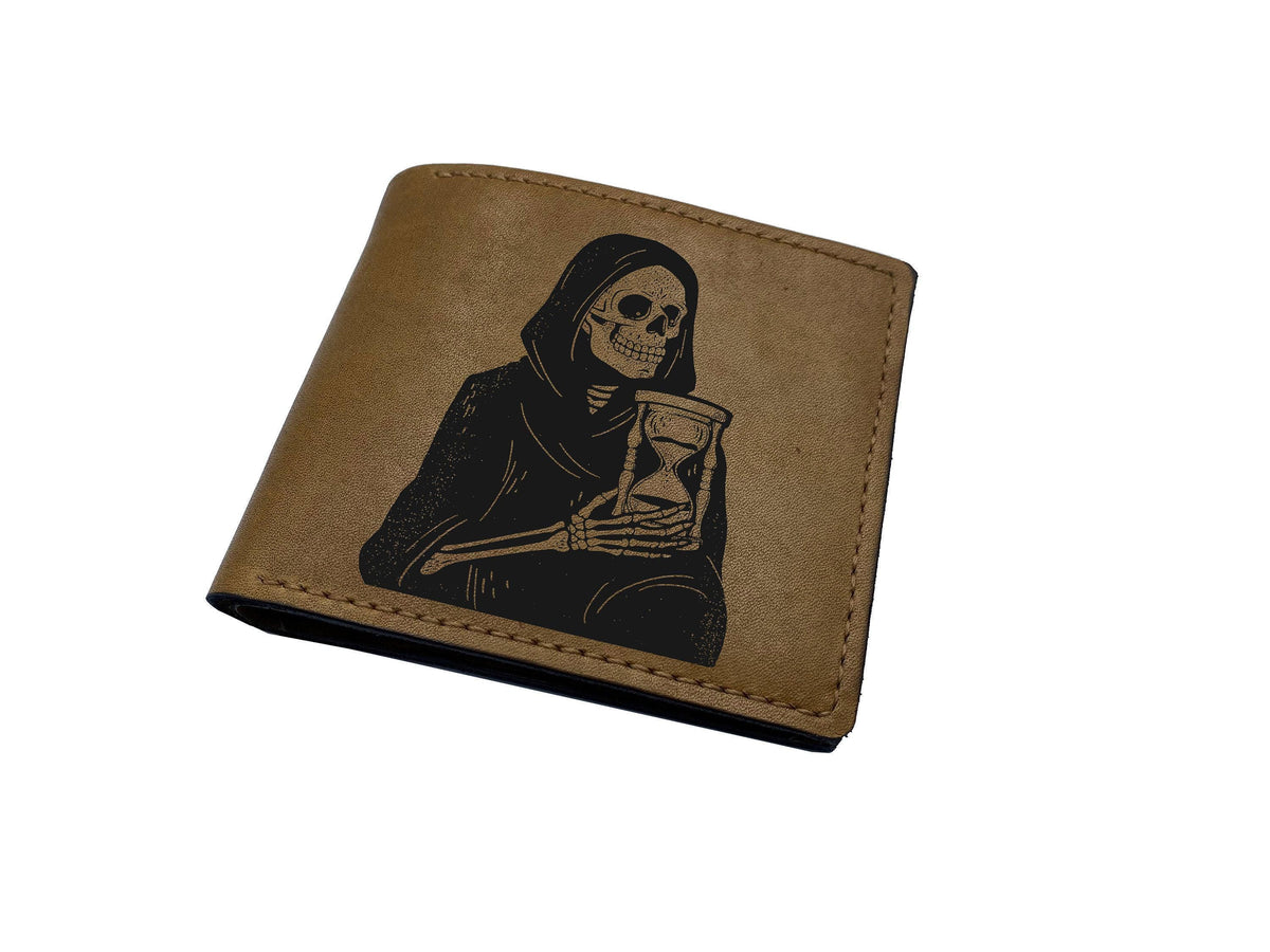 Personalized Leather Wallet: Skull Bat Wings, Horror Pattern