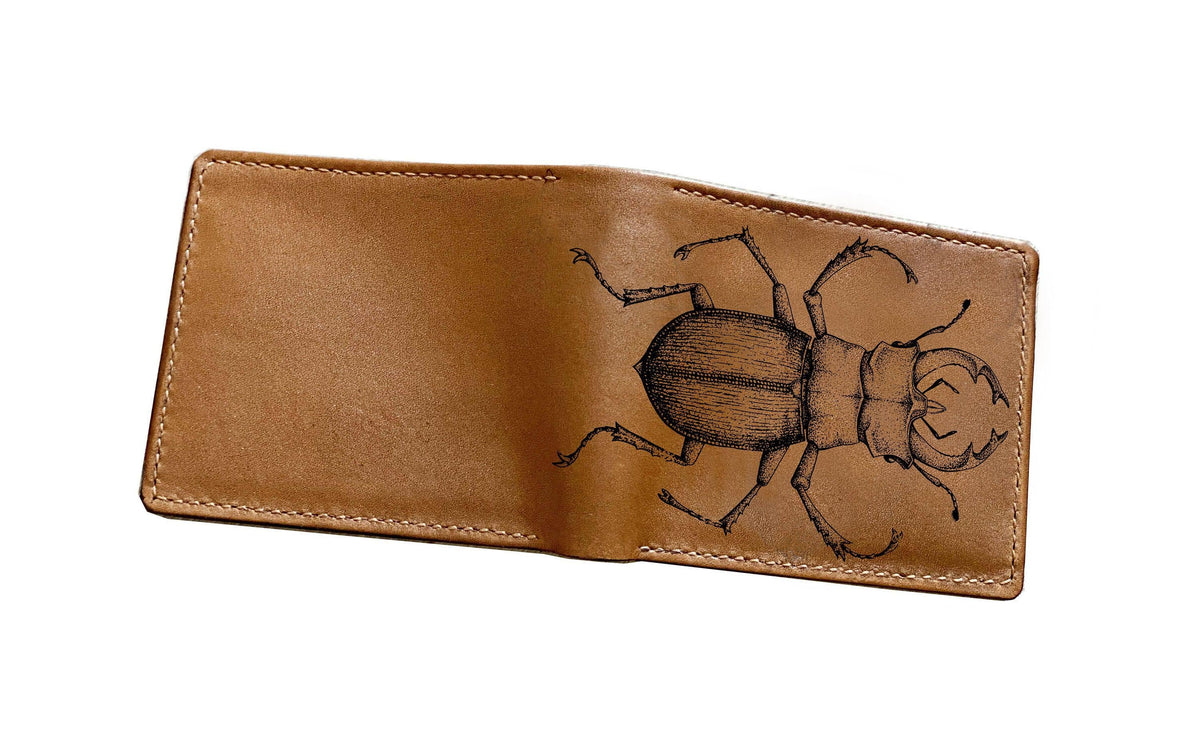 Stag Beetle Sketch Leather Wallet: Personalized Men's Gift, insect art present