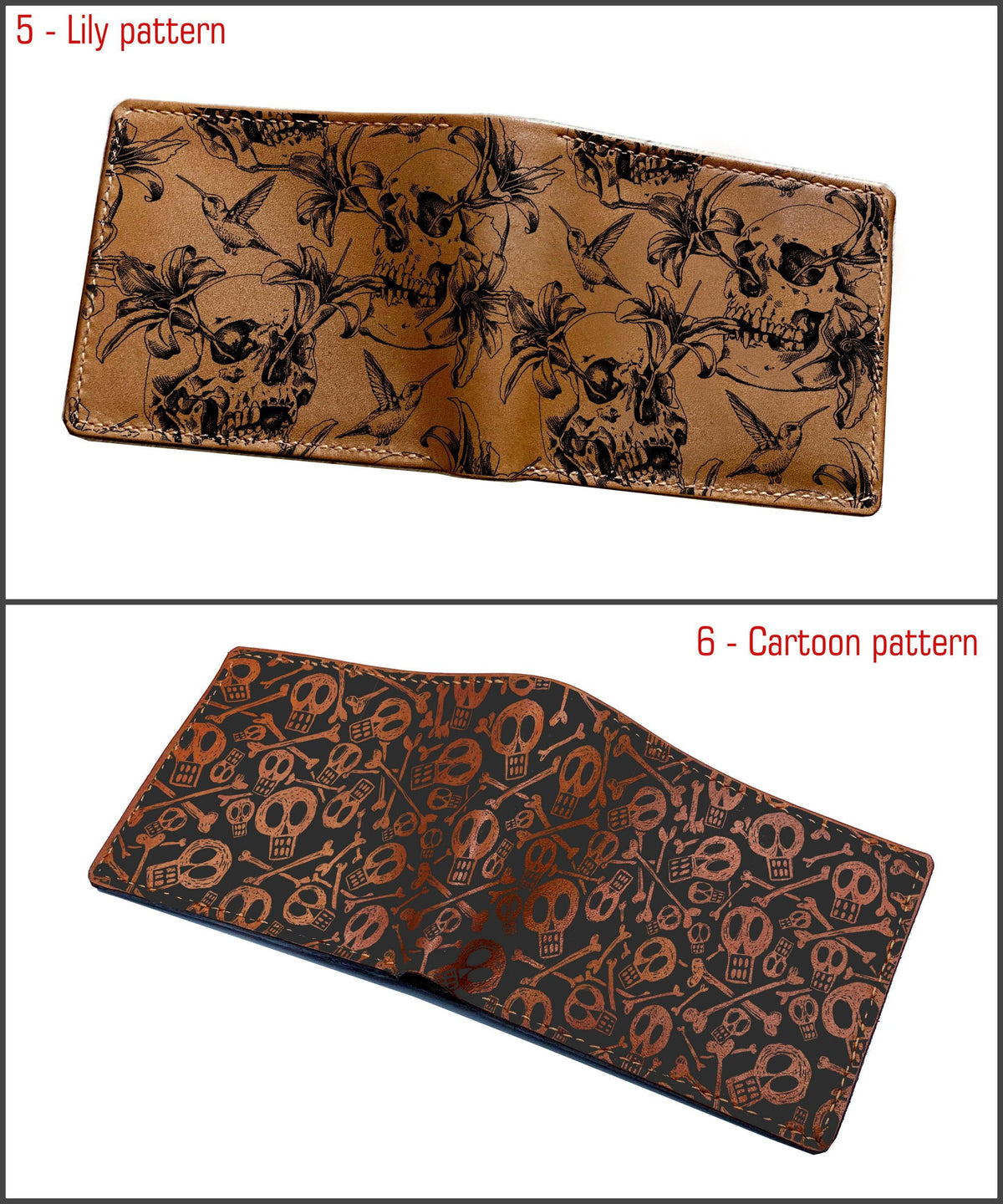 Handmade Leather Skull Wallet: Funny Horror Style, Customized Gift