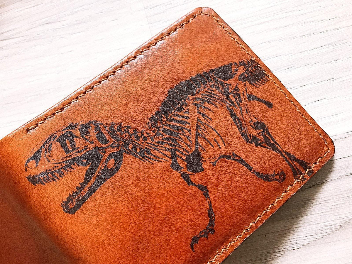 T-Rex Skeleton Leather Bifold Wallet - Personalized Dinosaur Gift