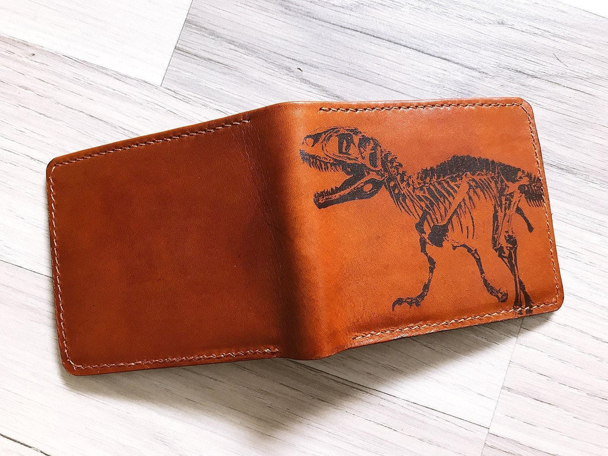 T-Rex Skeleton Leather Bifold Wallet - Personalized Dinosaur Gift