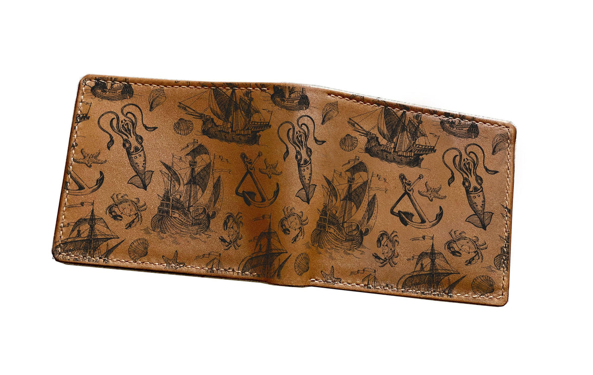 Personalized Leather Wallet, Custom Engraved, Travel Lover Gift