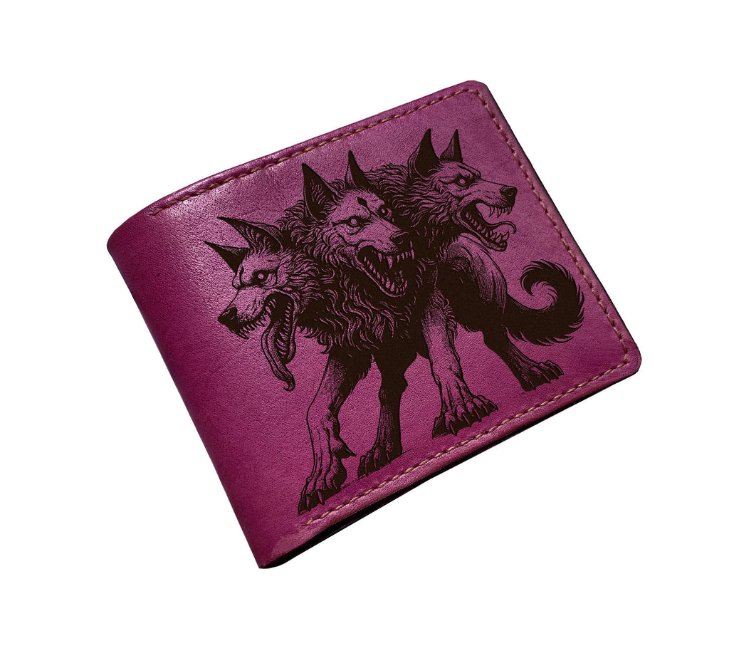 Engraved Cerberus Leather Wallet: Greek Mythology Gift