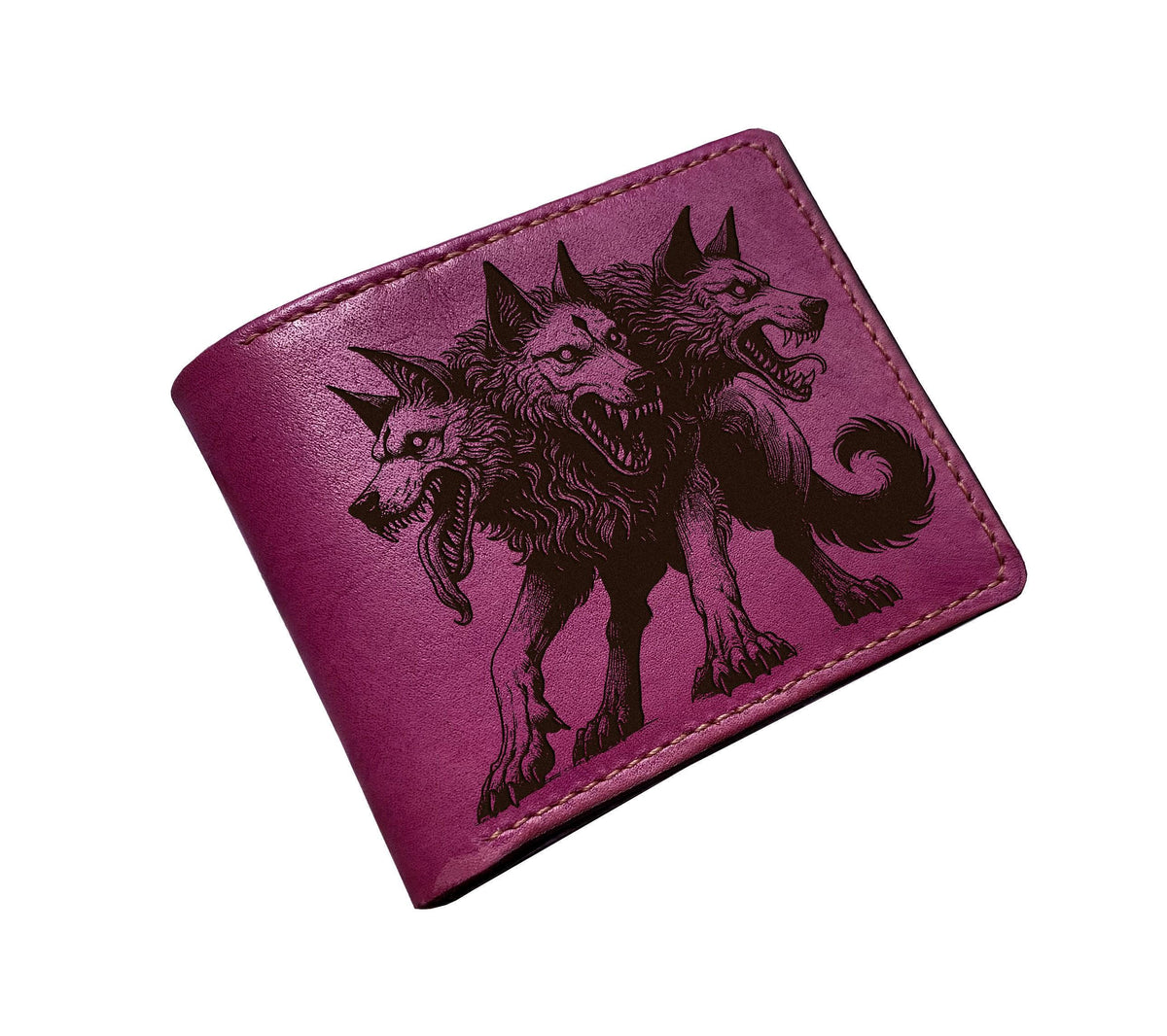 Engraved Cerberus Leather Wallet: Greek Mythology Gift