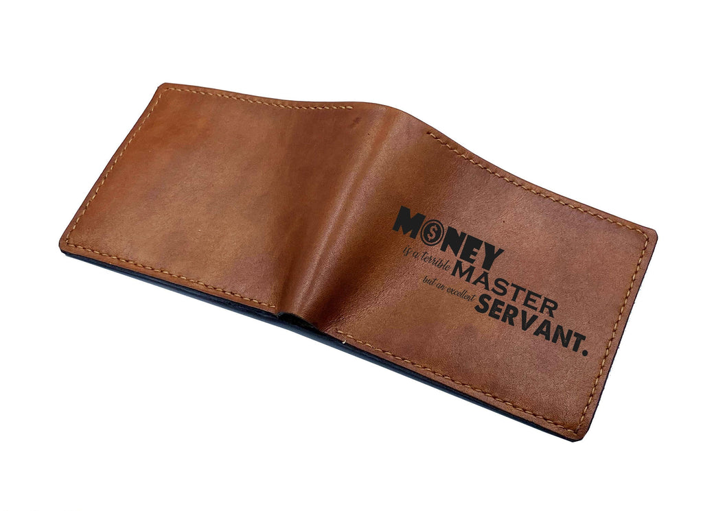 Engraved Leather Men's Wallet: Personalized Money Quote Gift