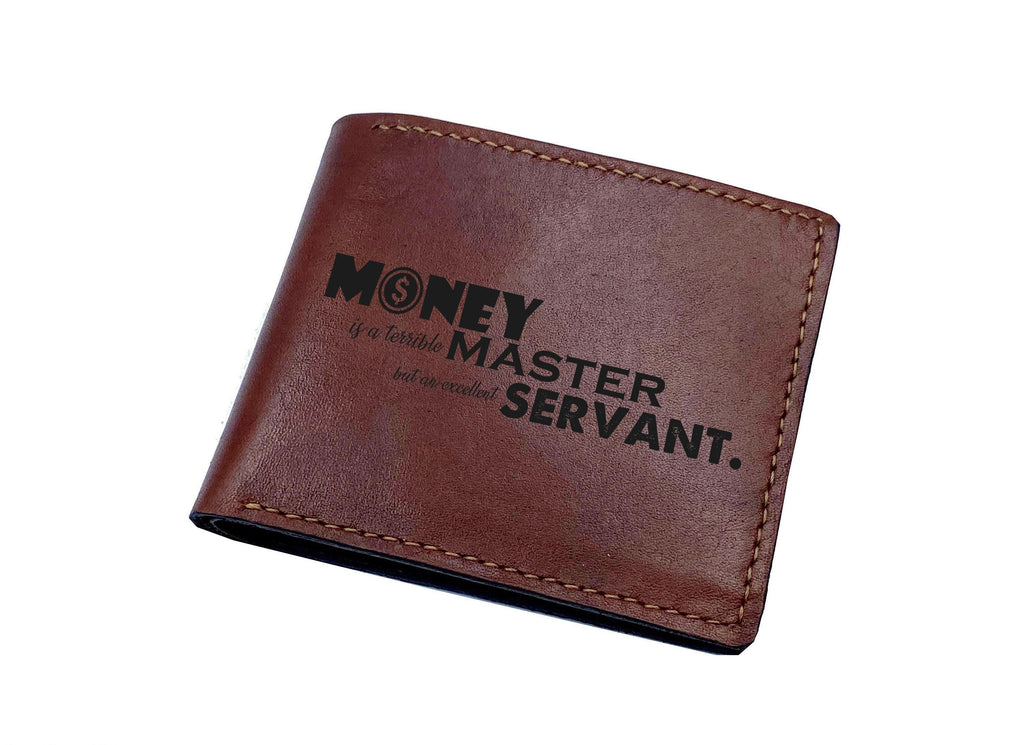 Engraved Leather Men's Wallet: Personalized Money Quote Gift