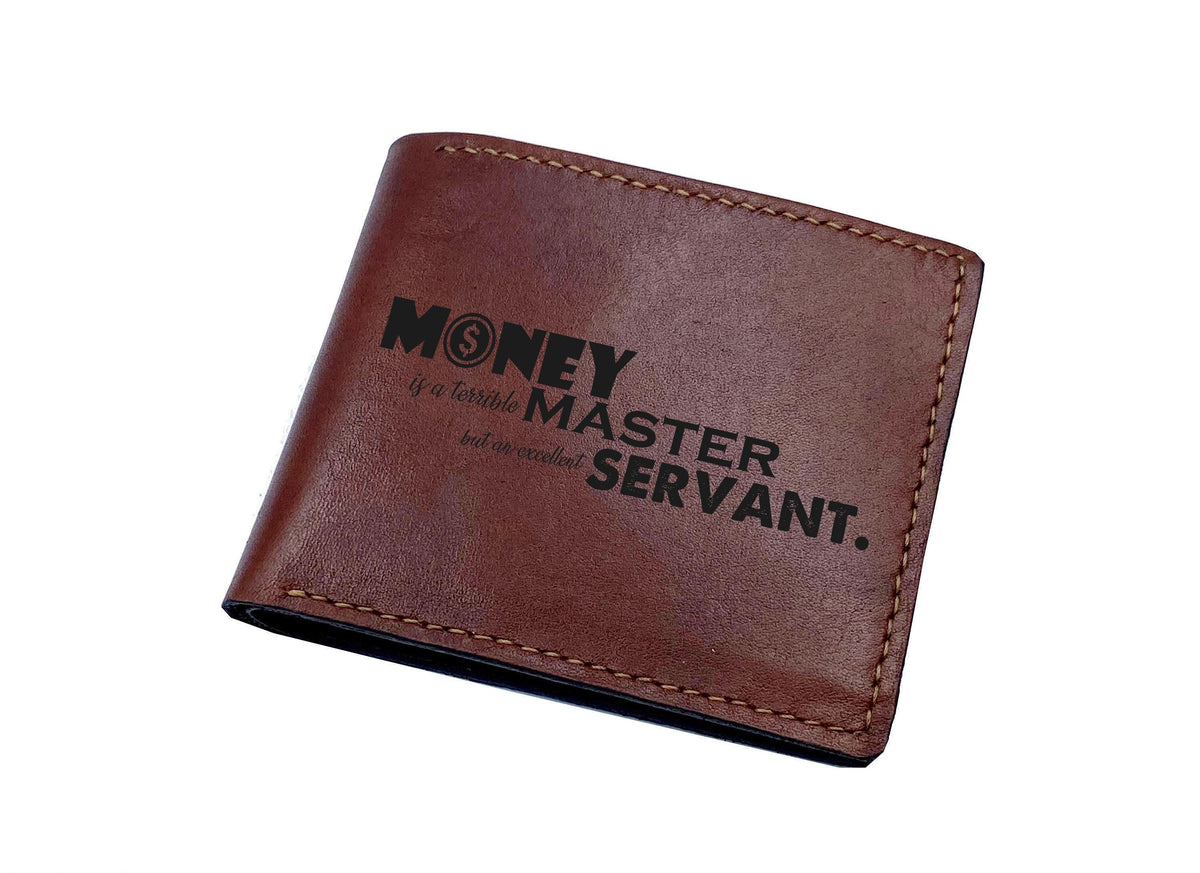 Engraved Leather Men's Wallet: Personalized Money Quote Gift