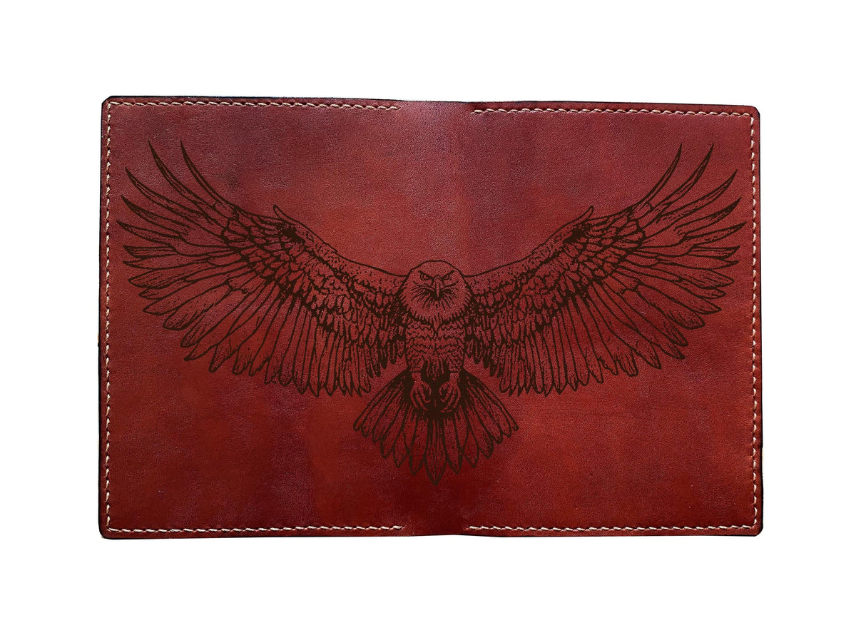 Engraved Eagle Leather Wallet, Genuine Handmade Bifold, Anniversary Gift for Him
