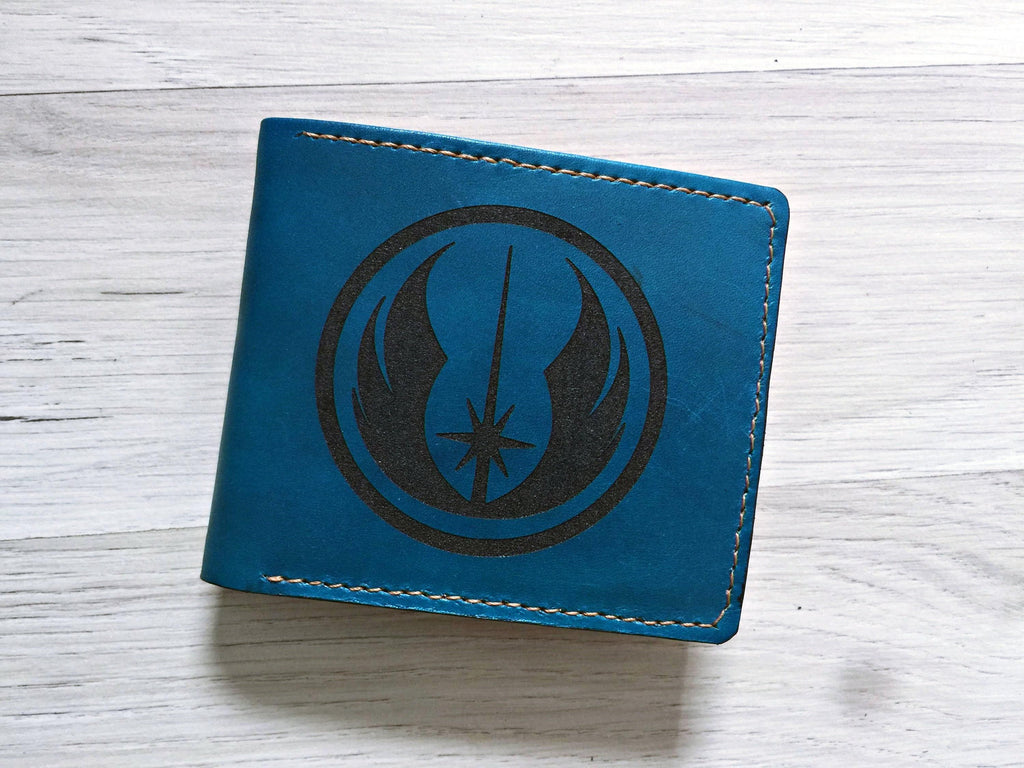 Personalized Jedi Logo Genuine Leather Wallet - Handmade Starwars Gift